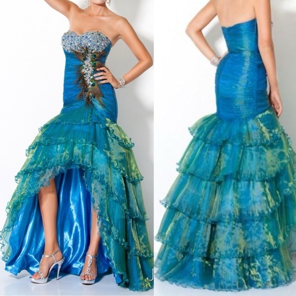 Jovani strapless peacock feather organza gown prom / ball women’s size 8 dress - Picture 1 of 14
